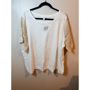 J Jill Womens Top 3X Oyster White Lace Sleeve Tunic Cotton Blend